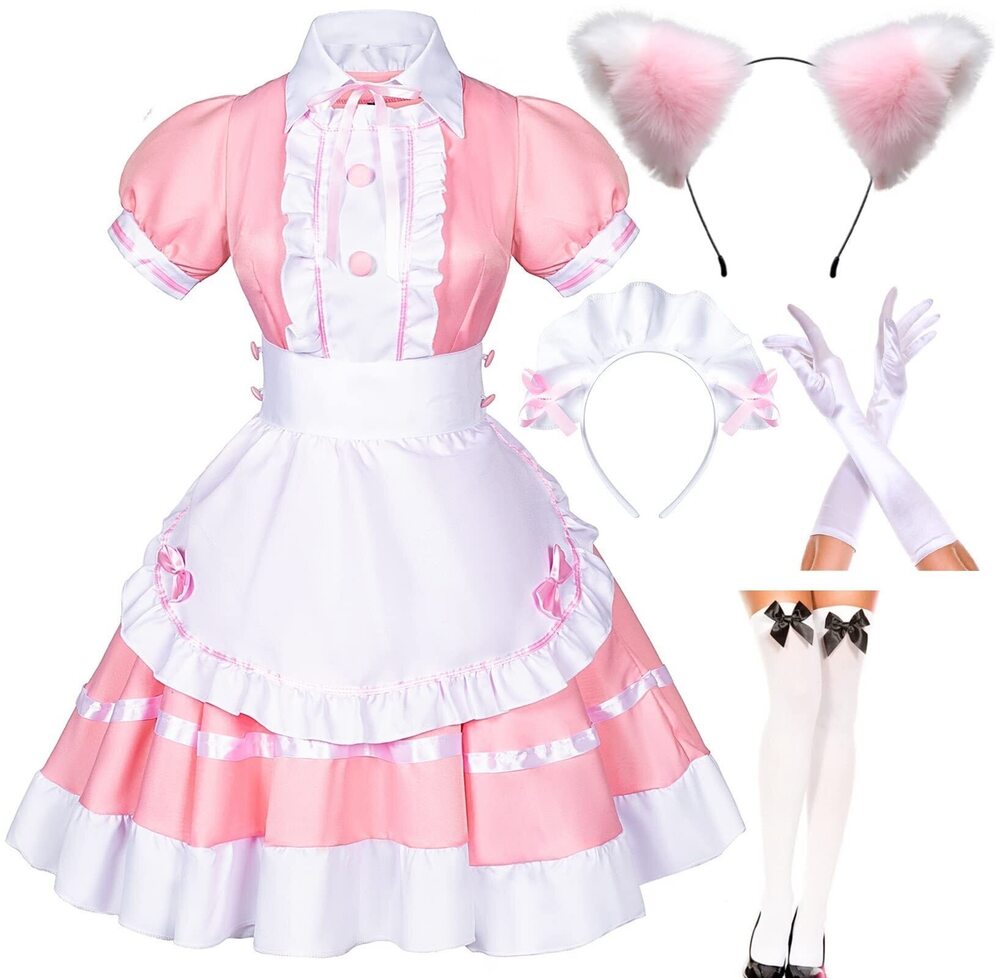 4582 Japanese Anime Sissy Maid Dress Cosplay Sweet Classic Fancy Apron